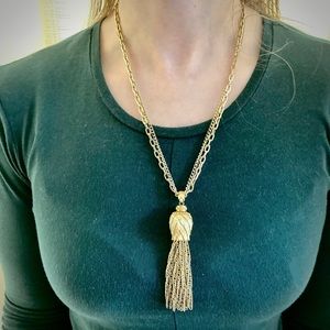 Gorgeous Vintage Gold Double Chain Tassel Necklace